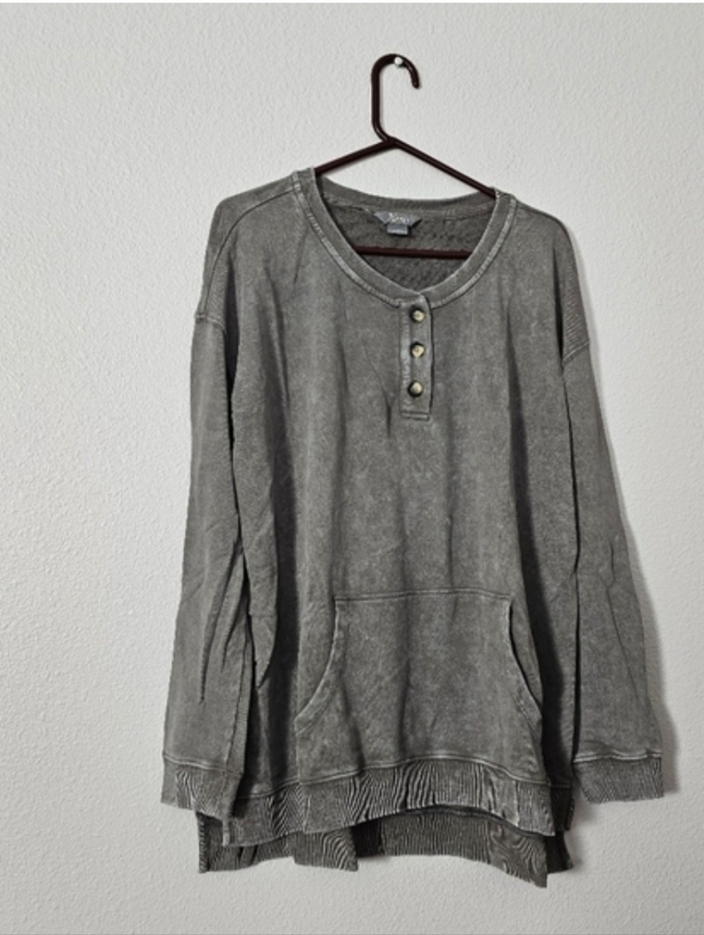 Olive Green 100% Cotton Henley Top Sz L